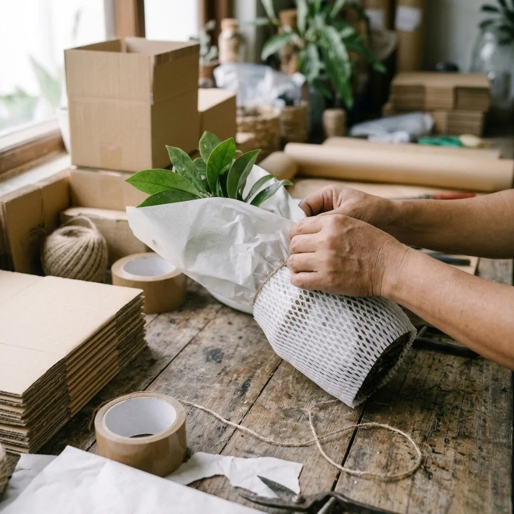 Illustration of leaves protected by a breathable paper sleeve and corrugated splint